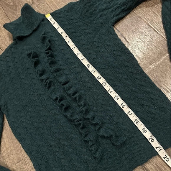 J. Crew Womens Cable Knit Sweater Size XS Green Alpaca Wool Turtleneck Ruffle - Picture 10 of 11